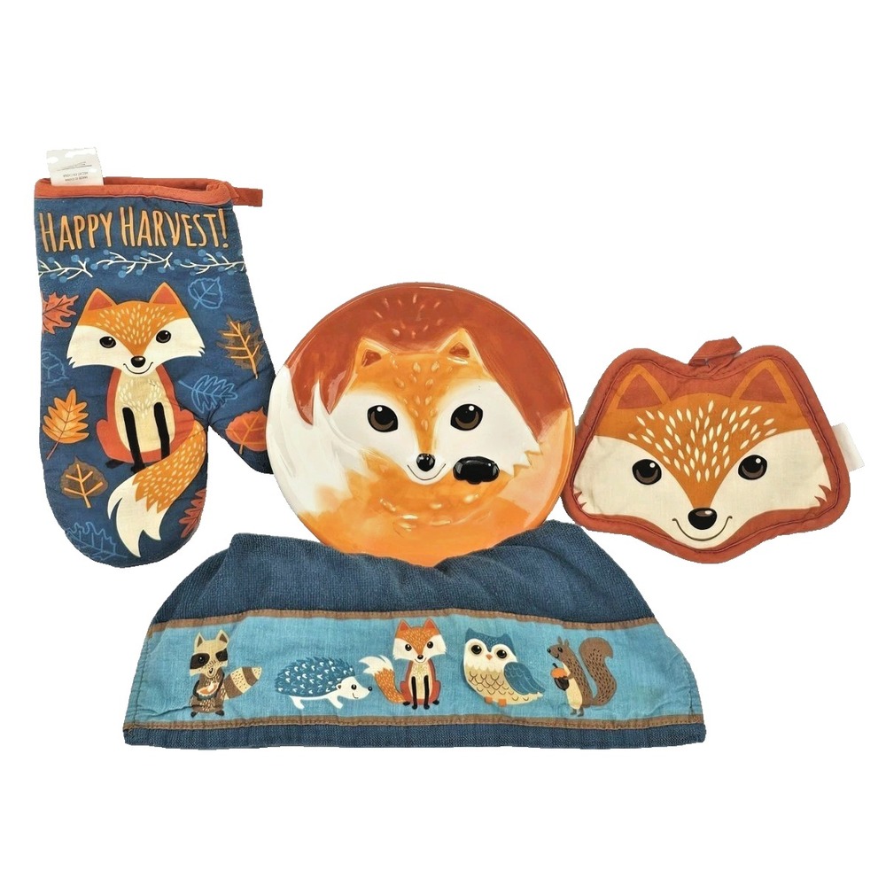 Fall Fox‎ Design Kitchen Matching Set Towel Potholder Oven Mit Dish Plate Decor